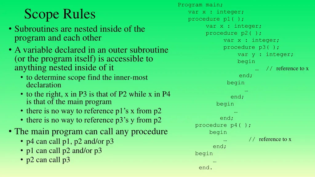 program main var x integer procedure