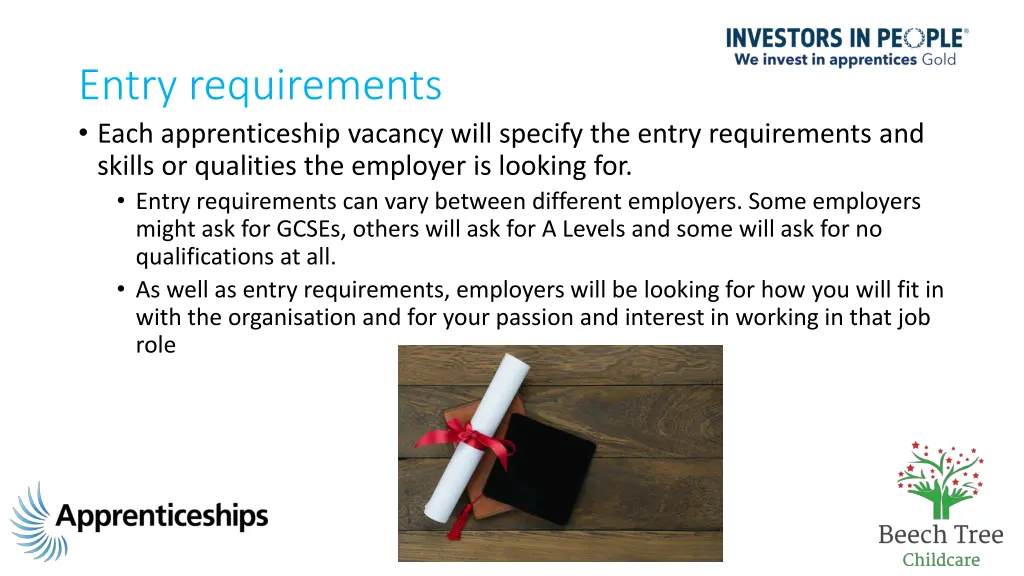 entry requirements each apprenticeship vacancy