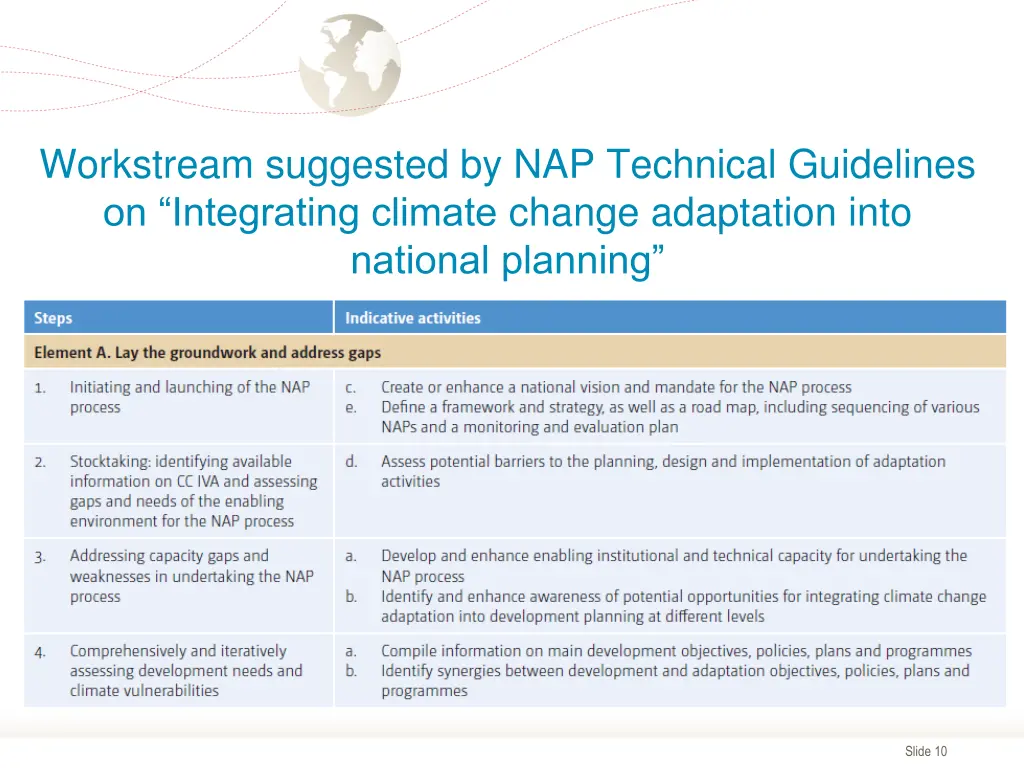 workstream suggested by nap technical guidelines