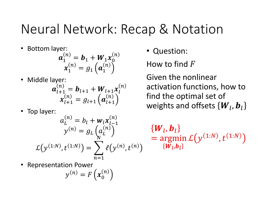 neural network recap notation 1