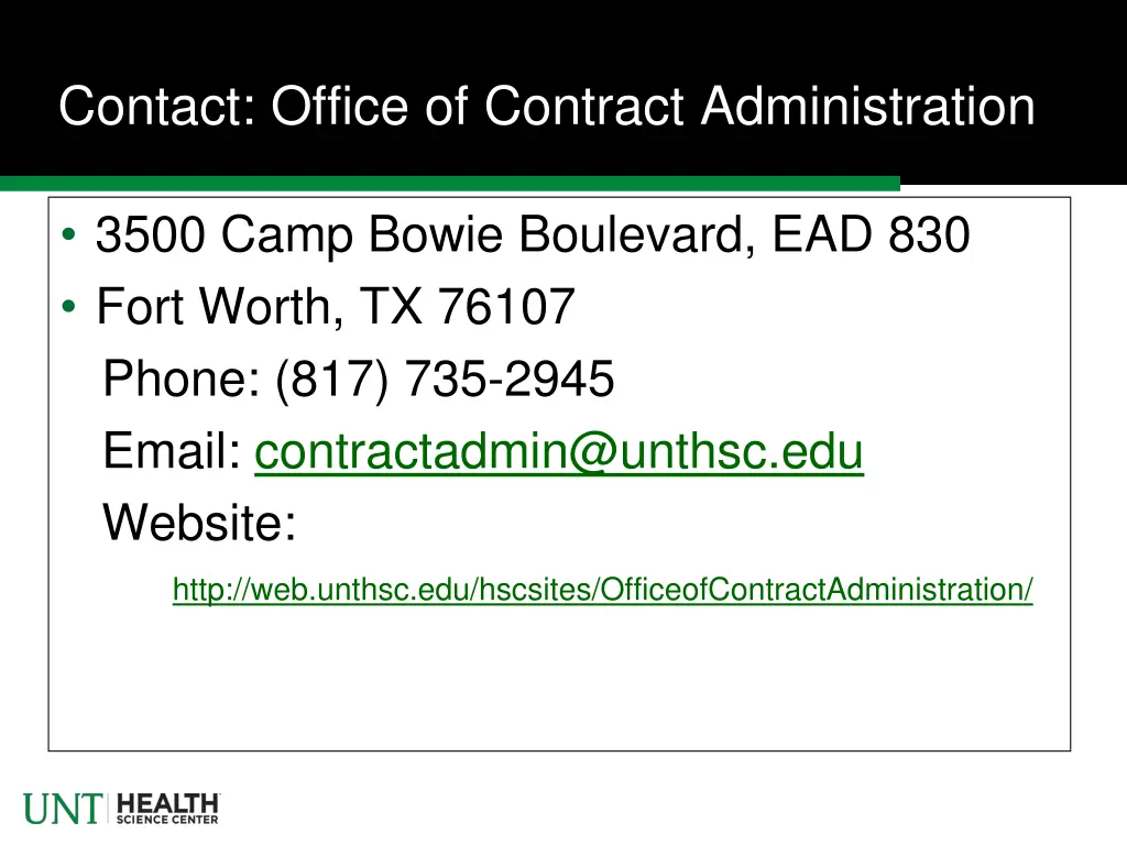 contact office of contract administration