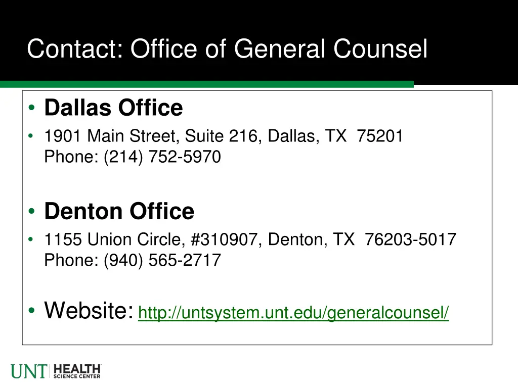 contact office of general counsel