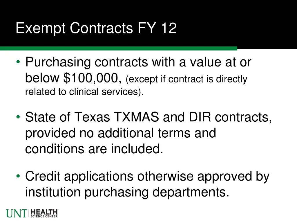 exempt contracts fy 12