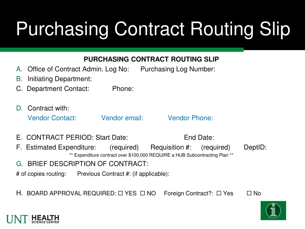 purchasing contract routing slip