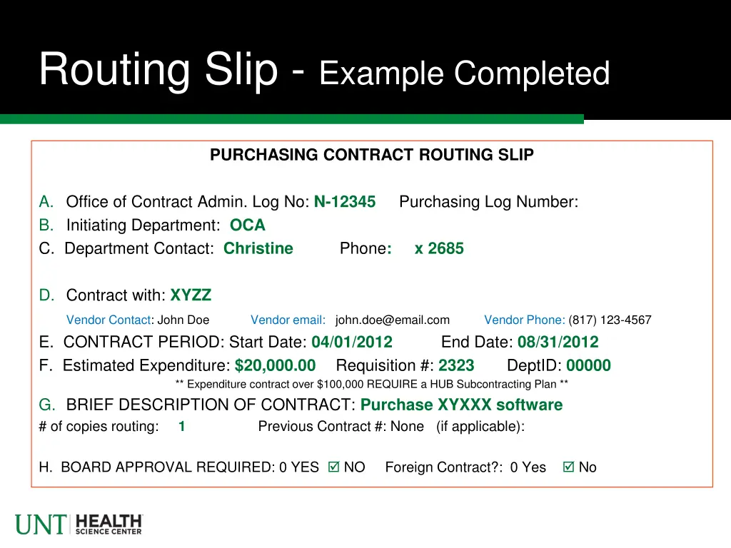 routing slip example completed