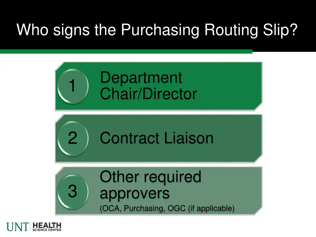 who signs the purchasing routing slip