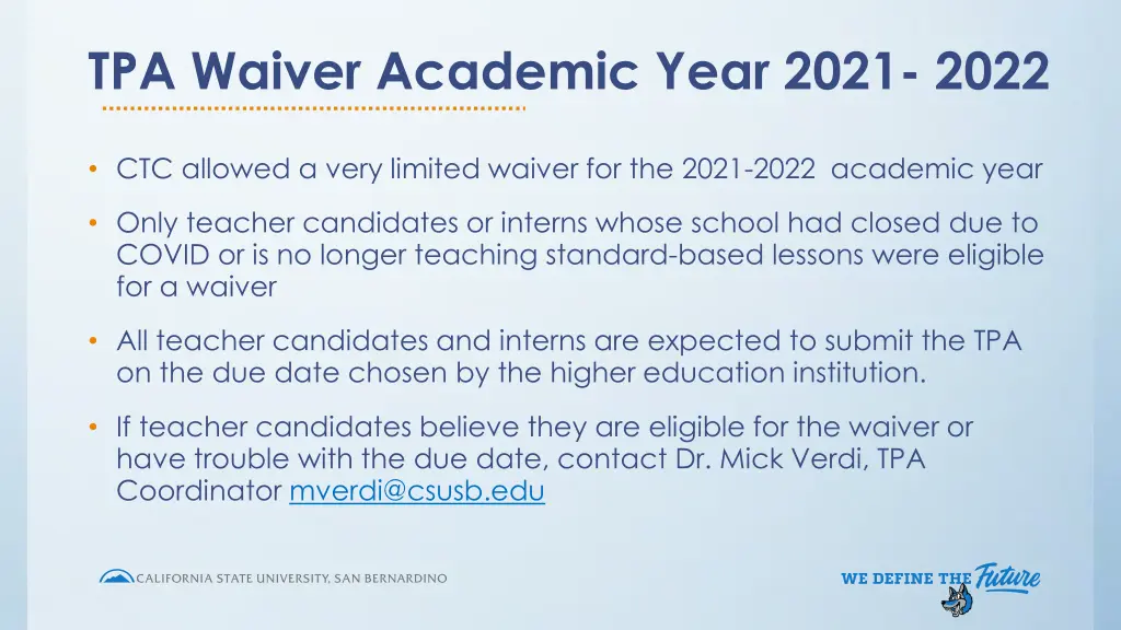 tpa waiver academic year 2021 2022