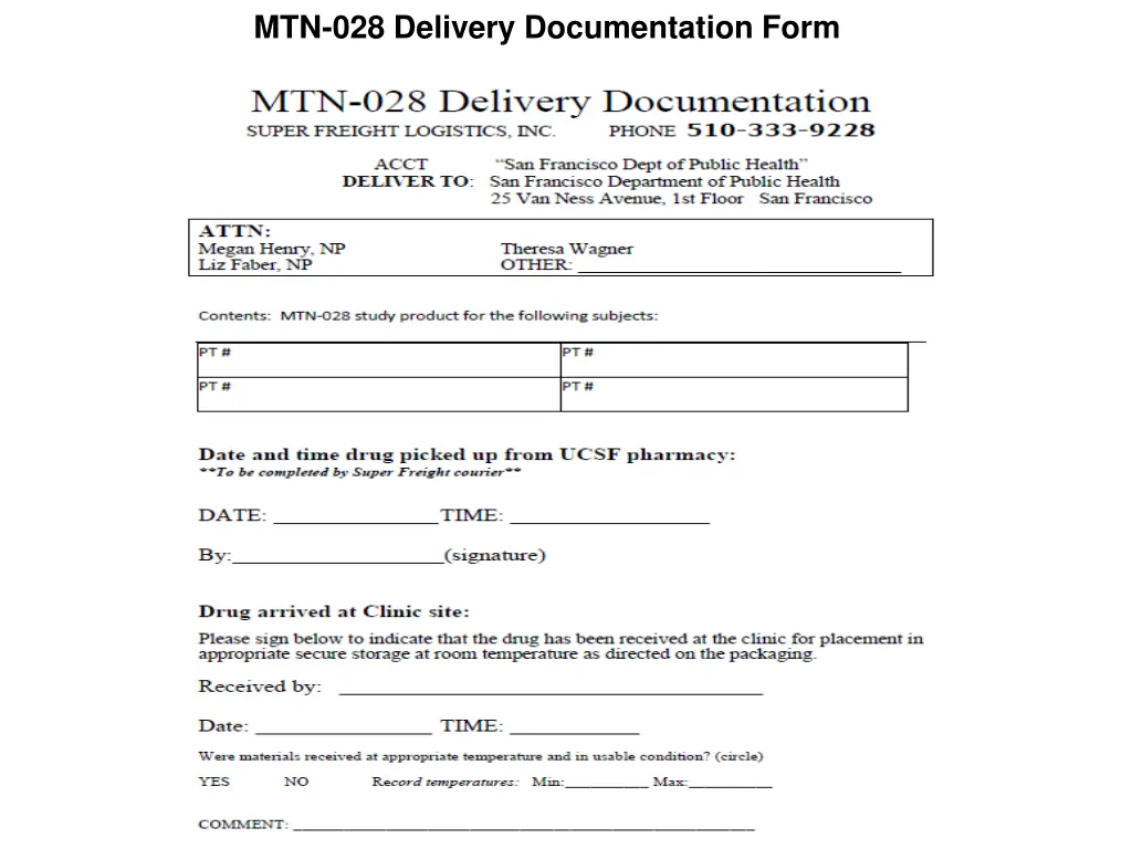 mtn 028 delivery documentation form