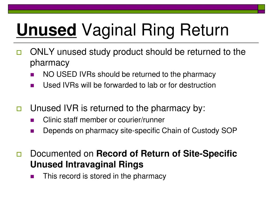 unused vaginal ring return