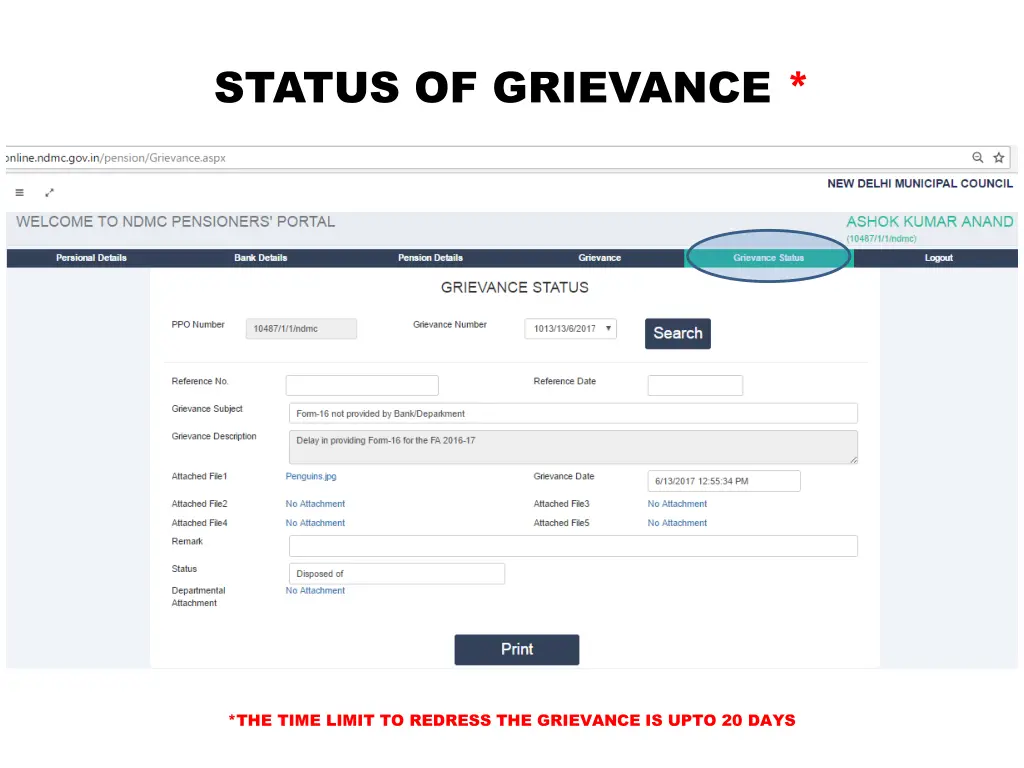 status of grievance