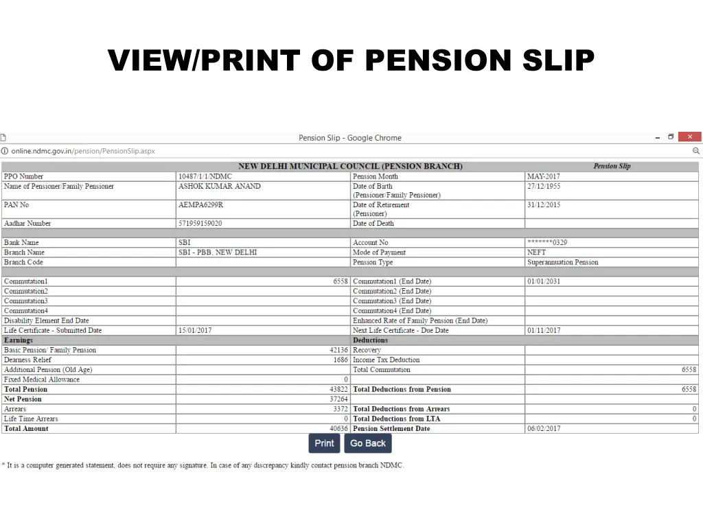 view print of pension slip