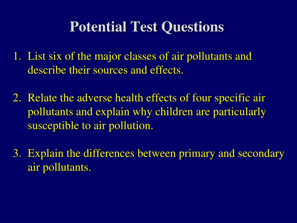 potential test questions