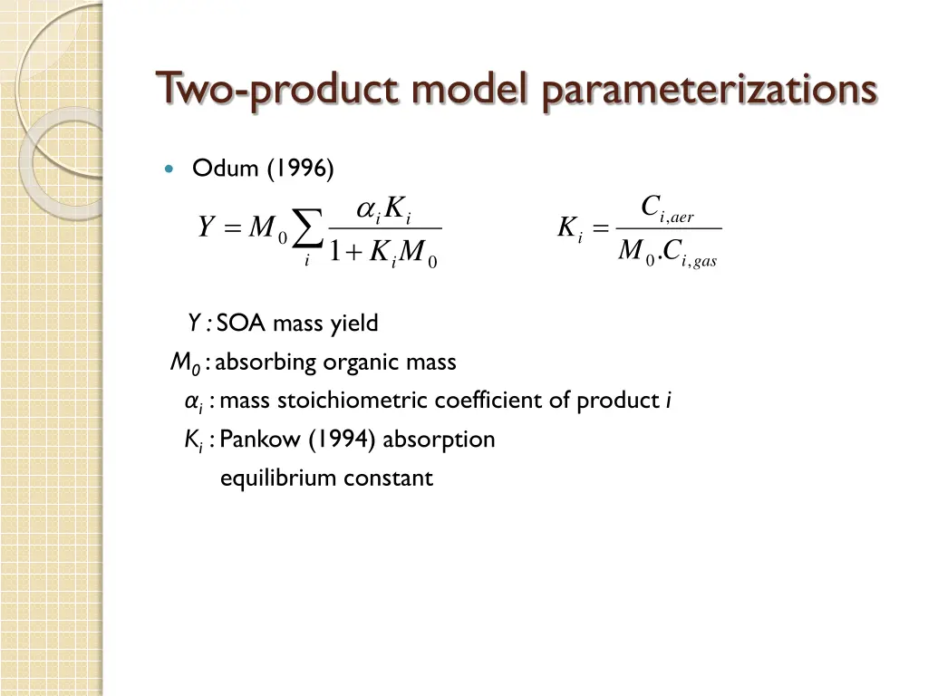 two product model parameterizations