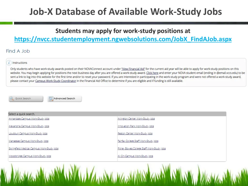 job x database of available work study jobs