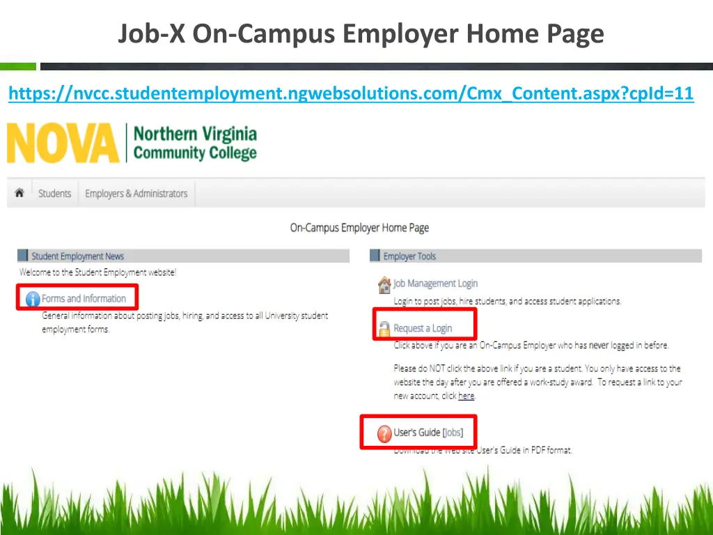 job x on campus employer home page