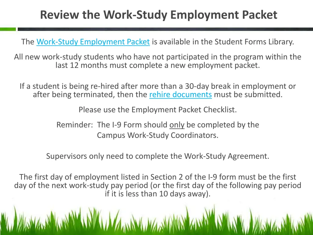 review the work study employment packet