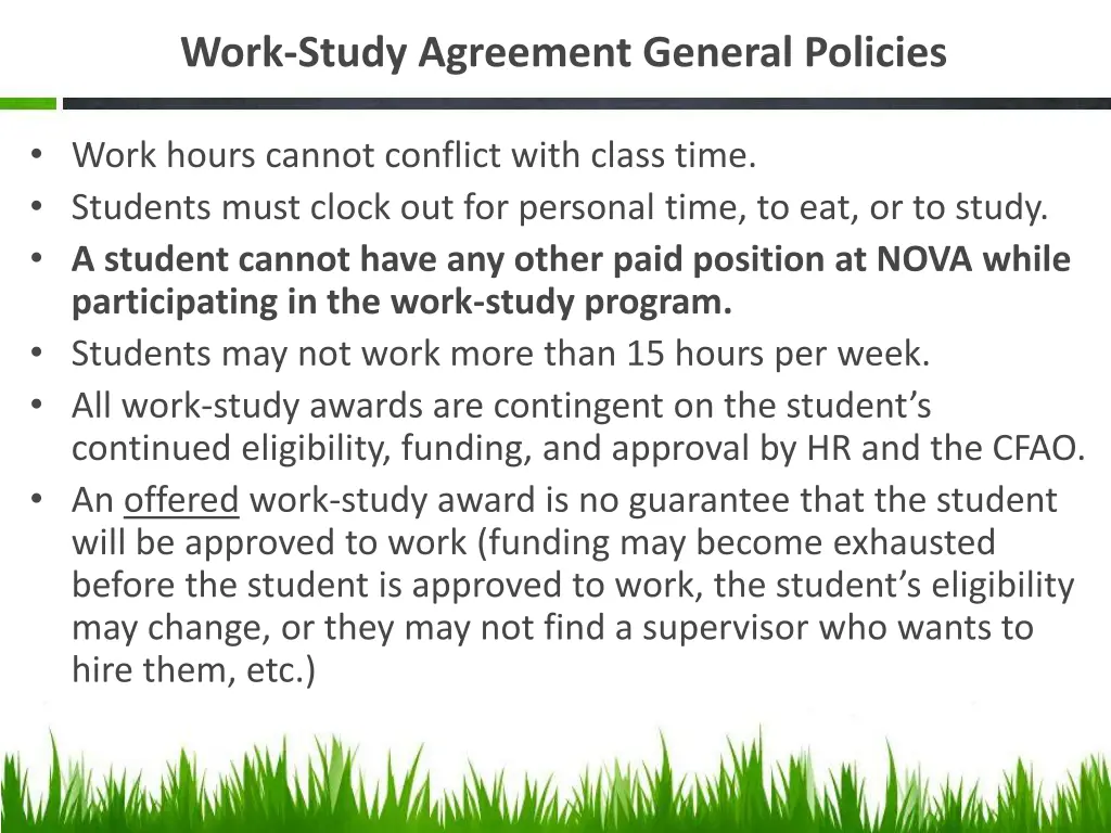 work study agreement general policies