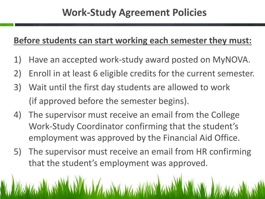 work study agreement policies