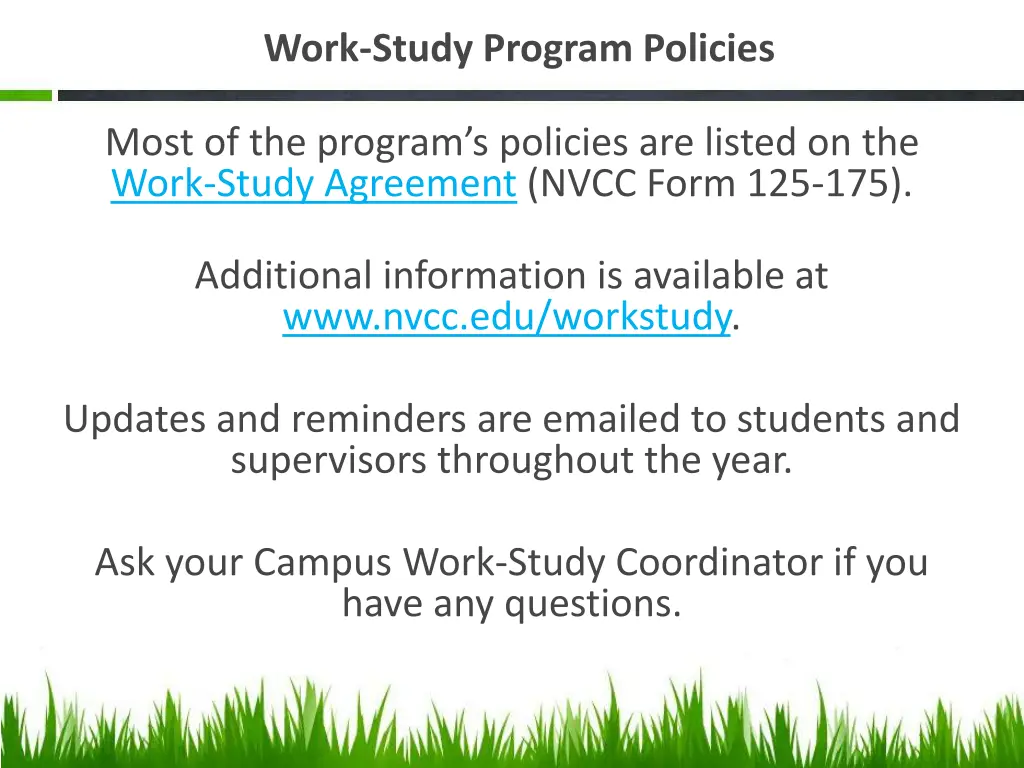 work study program policies