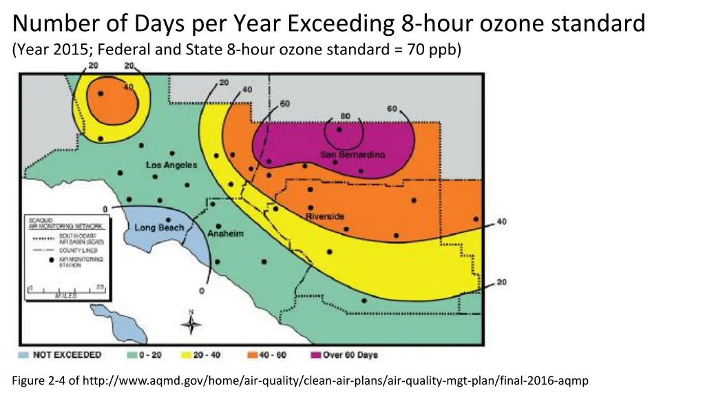 number of days per year exceeding 8 hour ozone