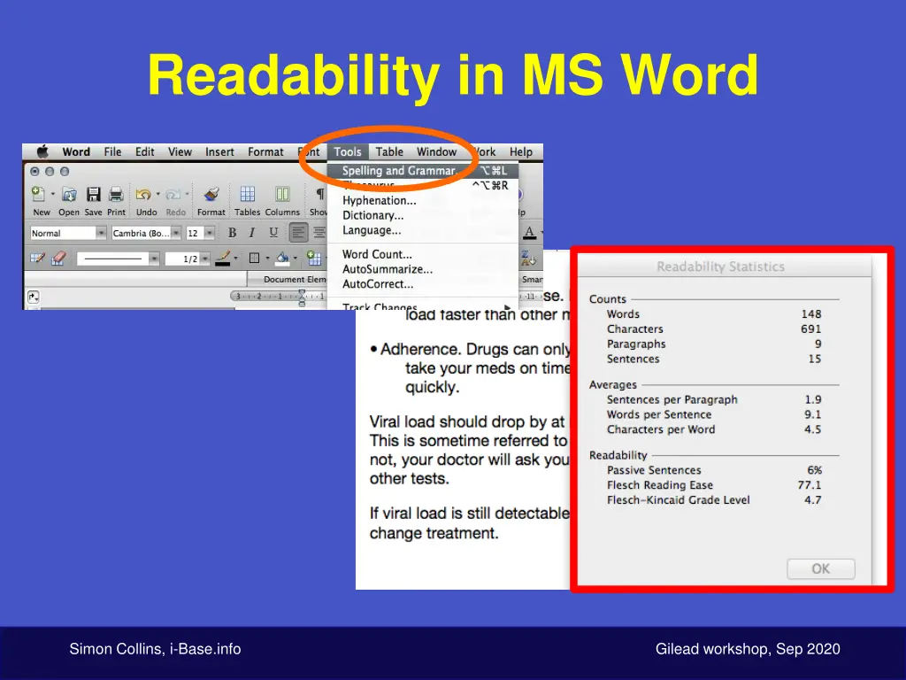 readability in ms word