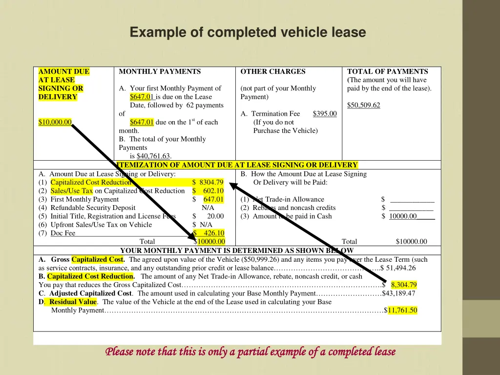 example of completed vehicle lease