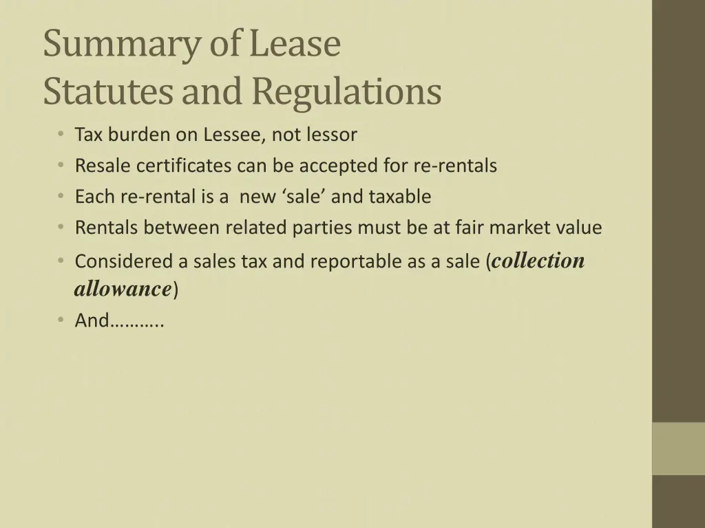 summary of lease statutes and regulations