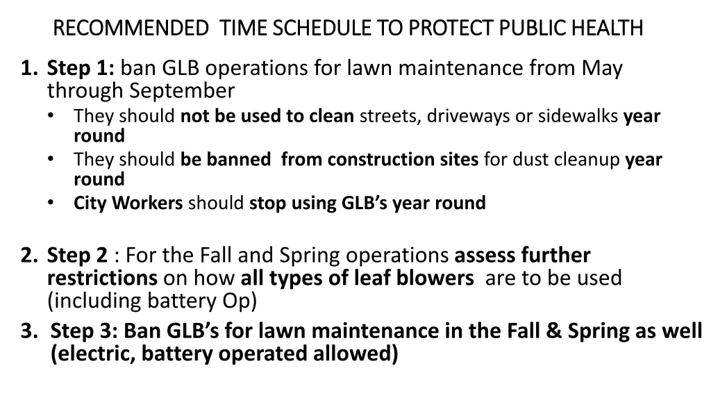 recommended time schedule to protect public