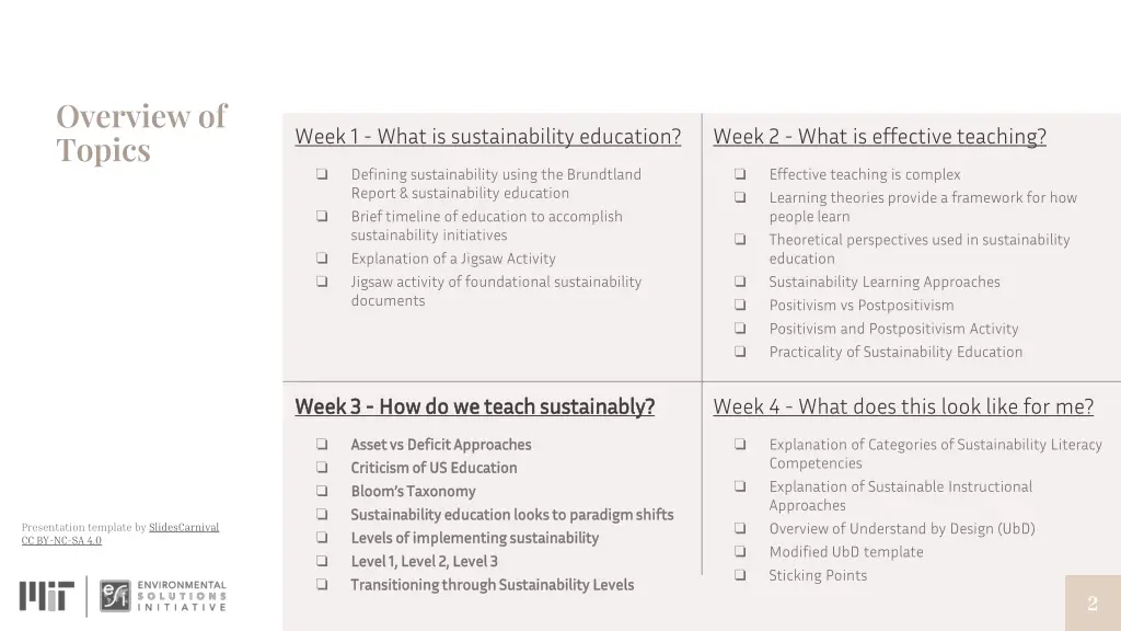 overview of topics