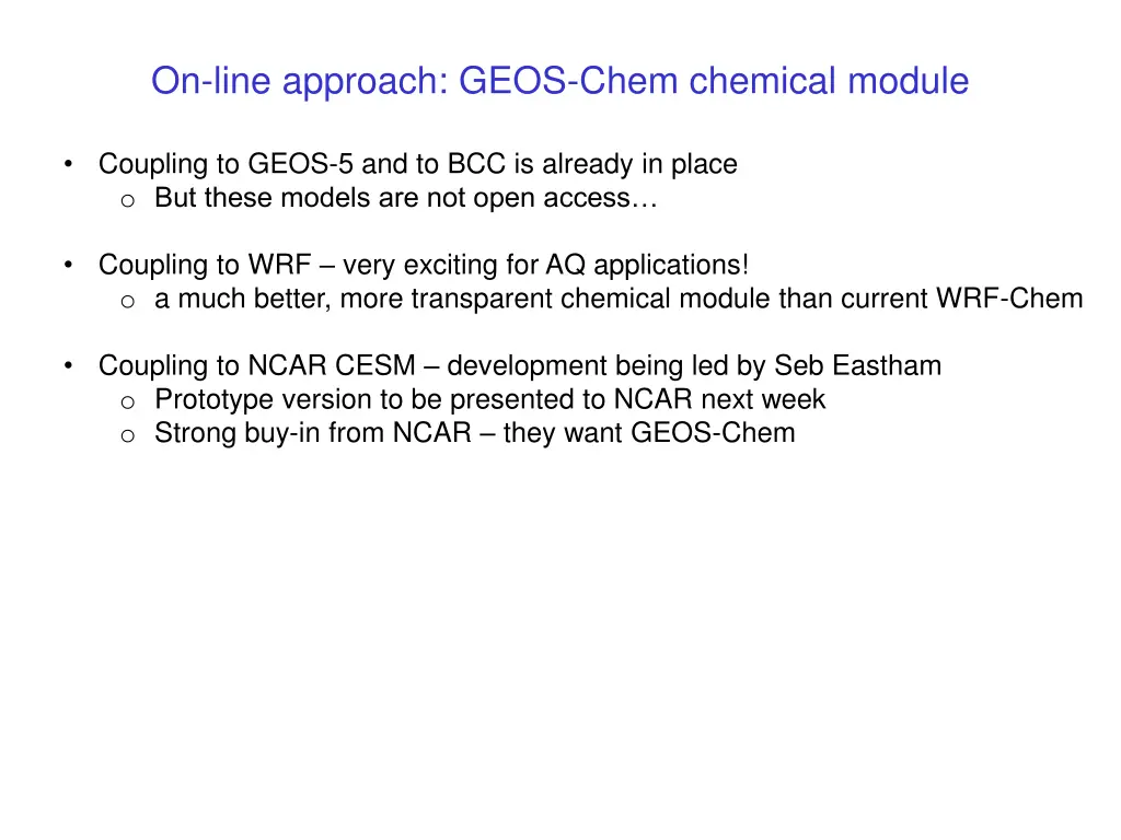 on line approach geos chem chemical module