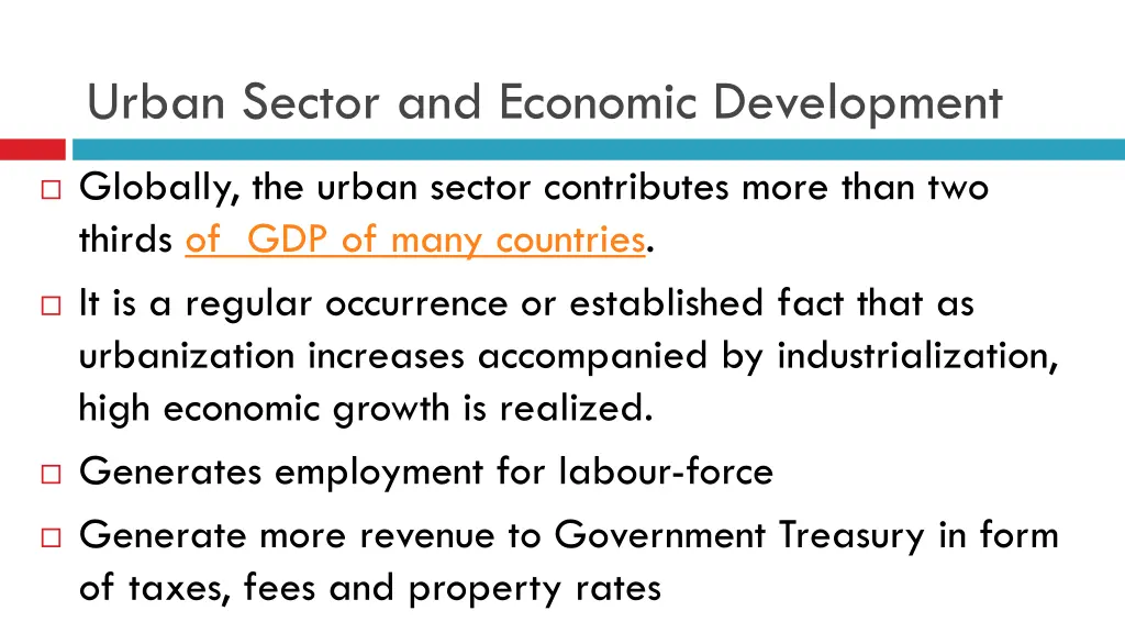 urban sector and economic development