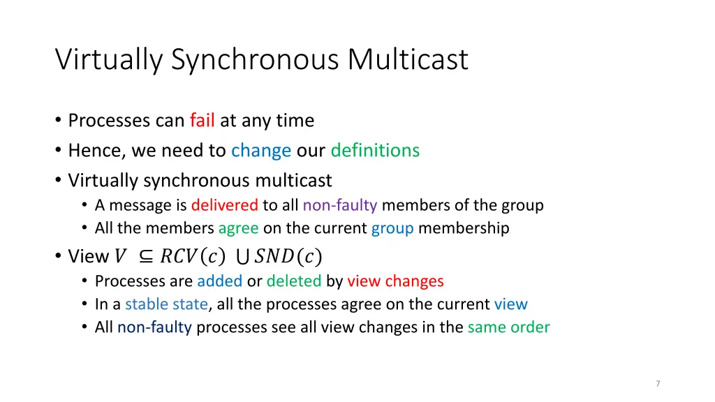 virtually synchronous multicast