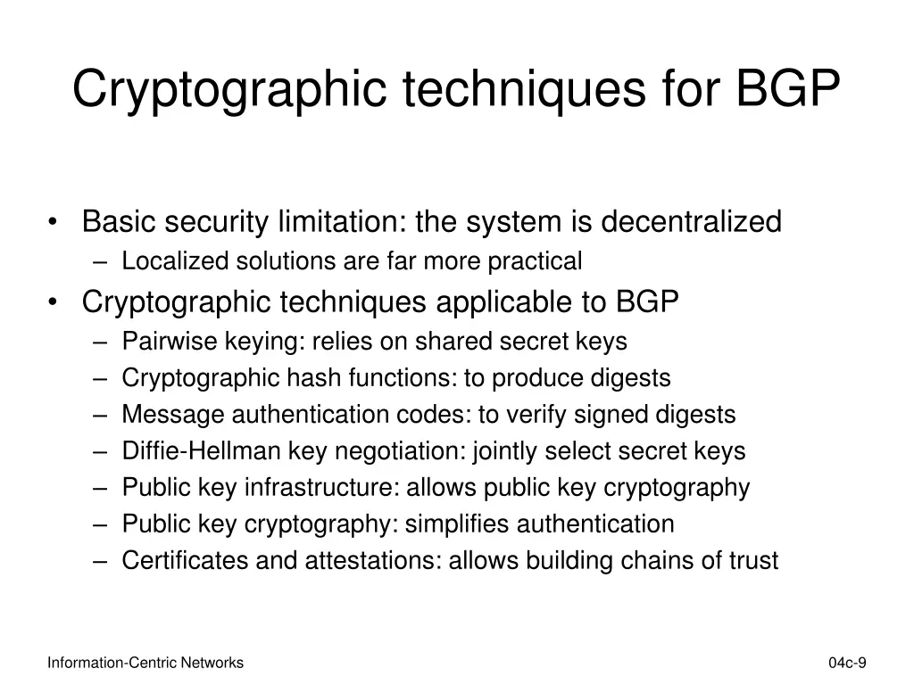 cryptographic techniques for bgp