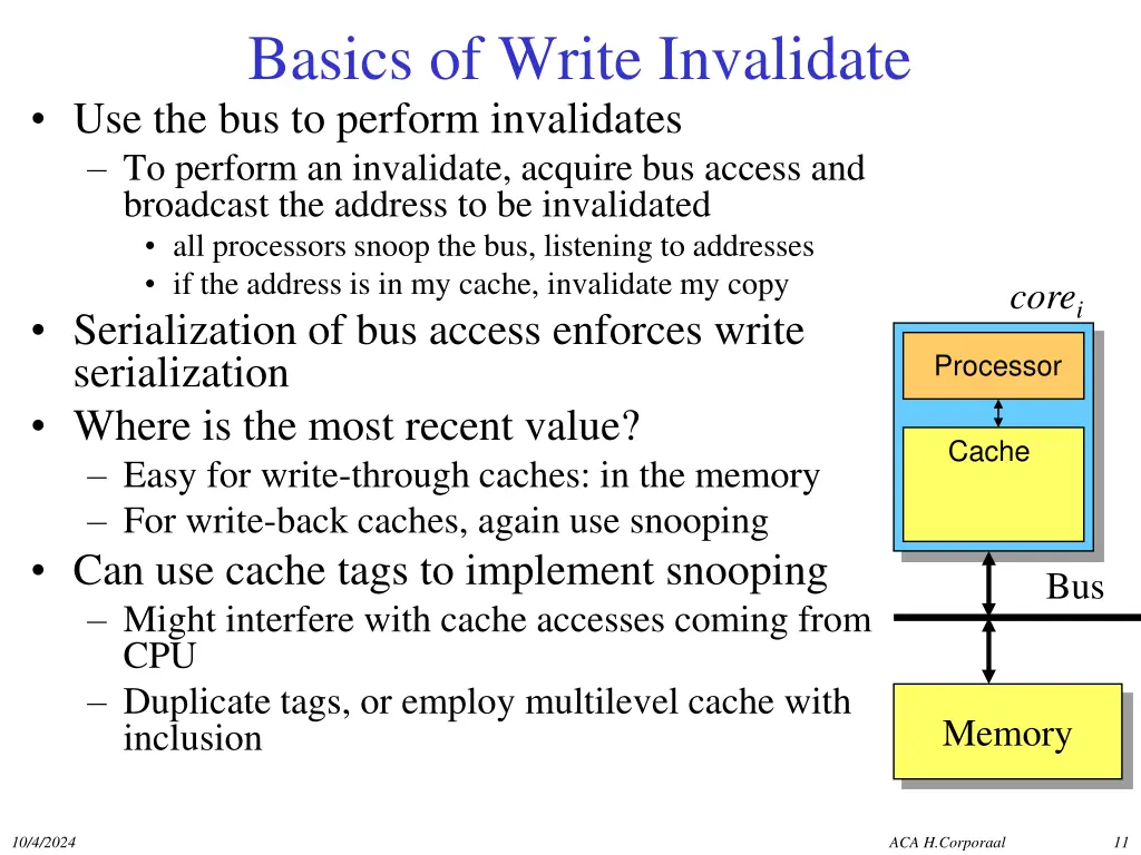 basics of write invalidate use the bus to perform