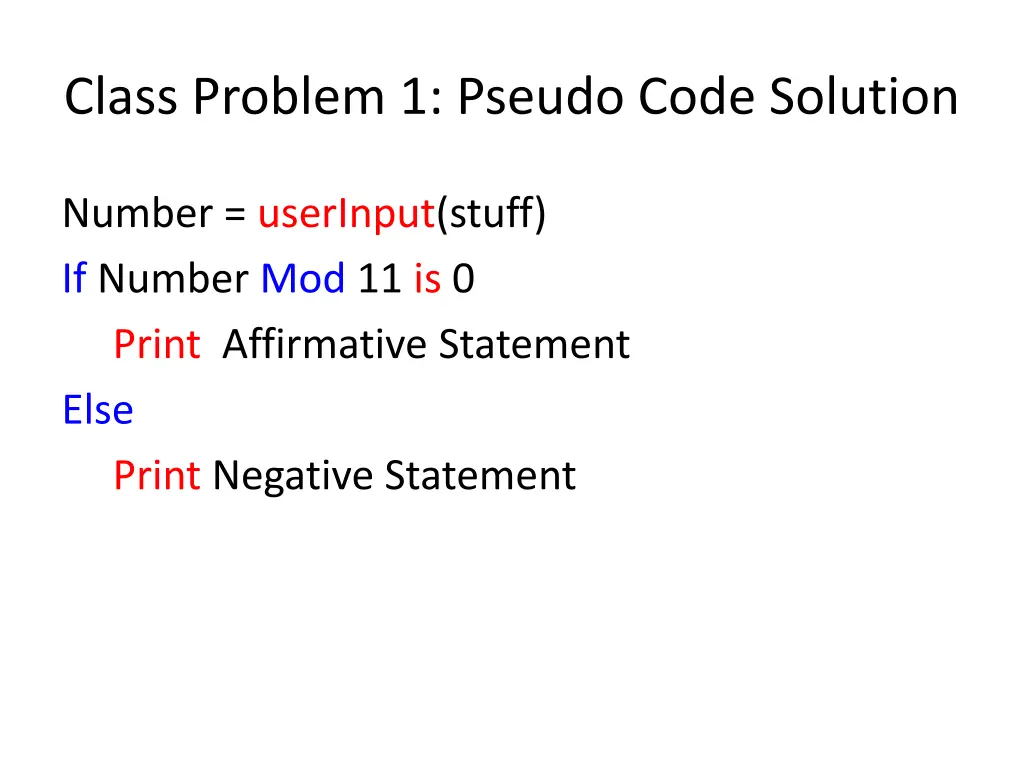 class problem 1 pseudo code solution