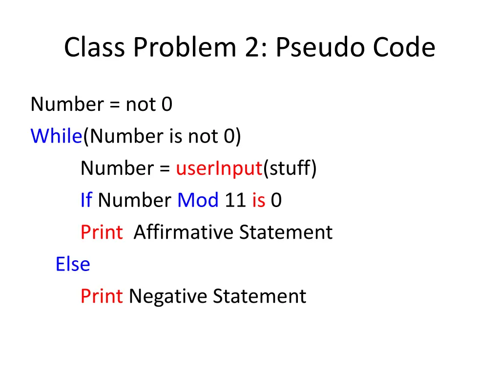 class problem 2 pseudo code