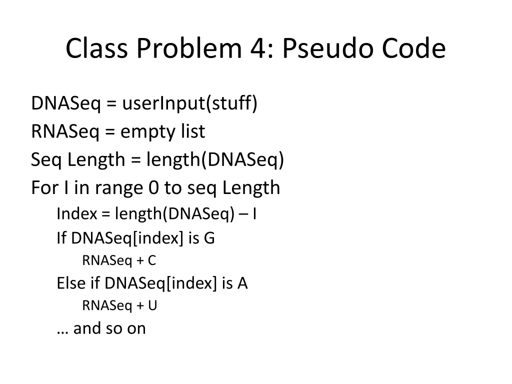 class problem 4 pseudo code