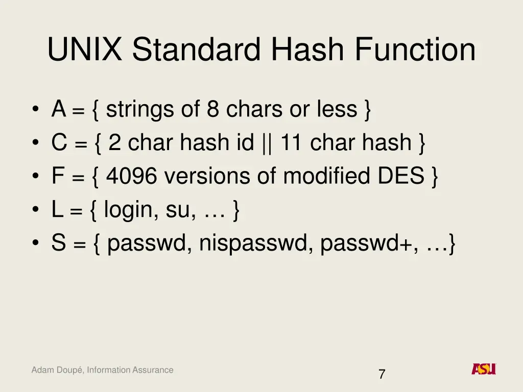 unix standard hash function