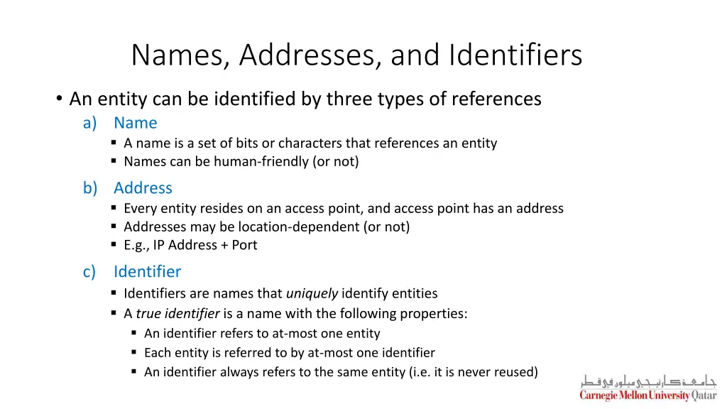 names addresses and identifiers