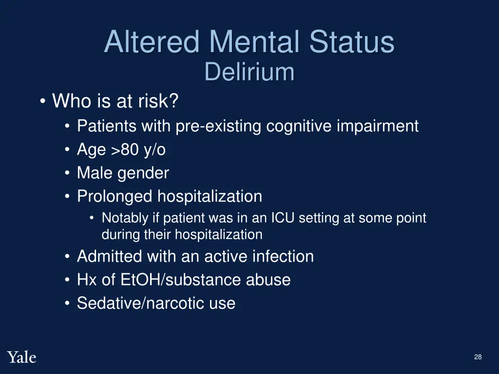 altered mental status delirium who is at risk