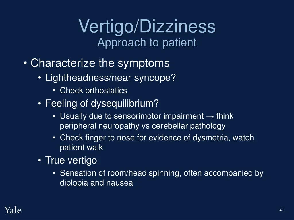 vertigo dizziness approach to patient