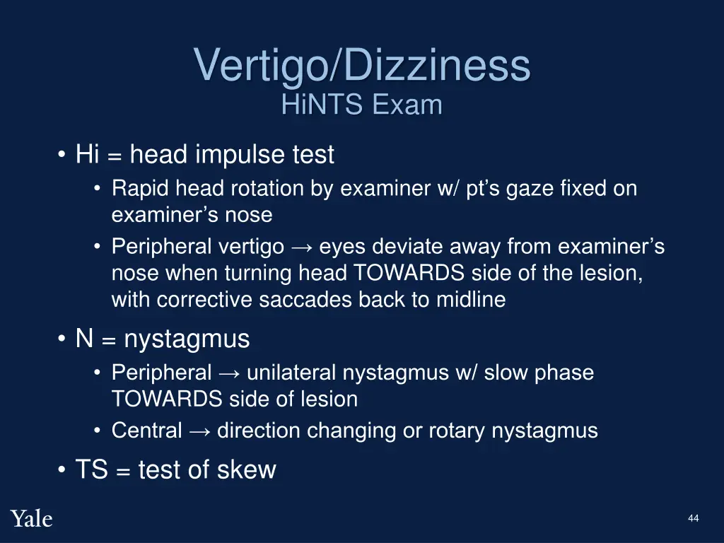 vertigo dizziness hints exam 1