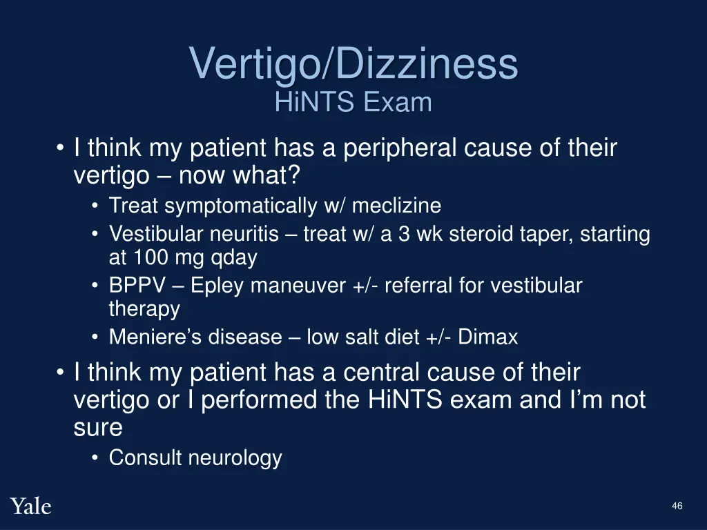 vertigo dizziness hints exam 3