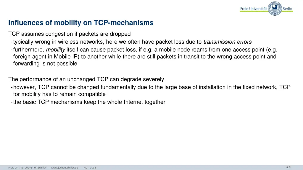 influences of mobility on tcp mechanisms