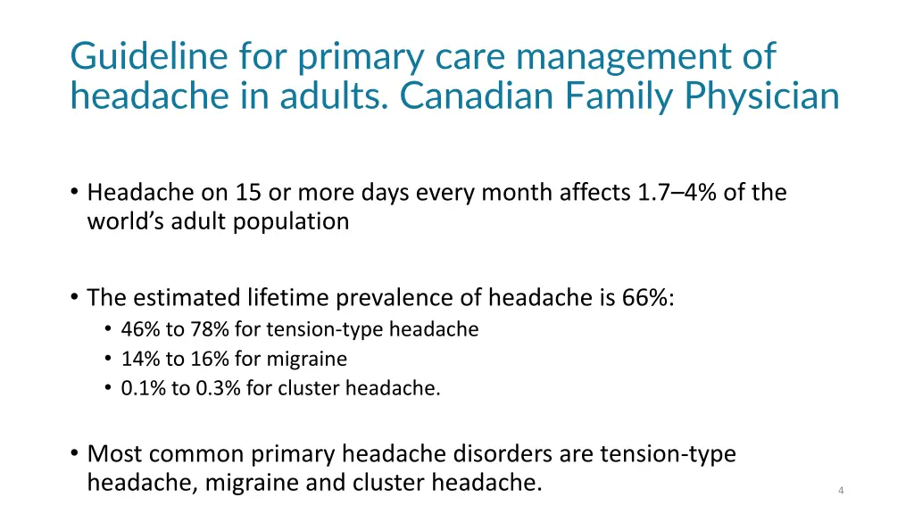 guideline for primary care management of headache