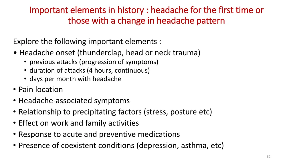 important elements in history headache