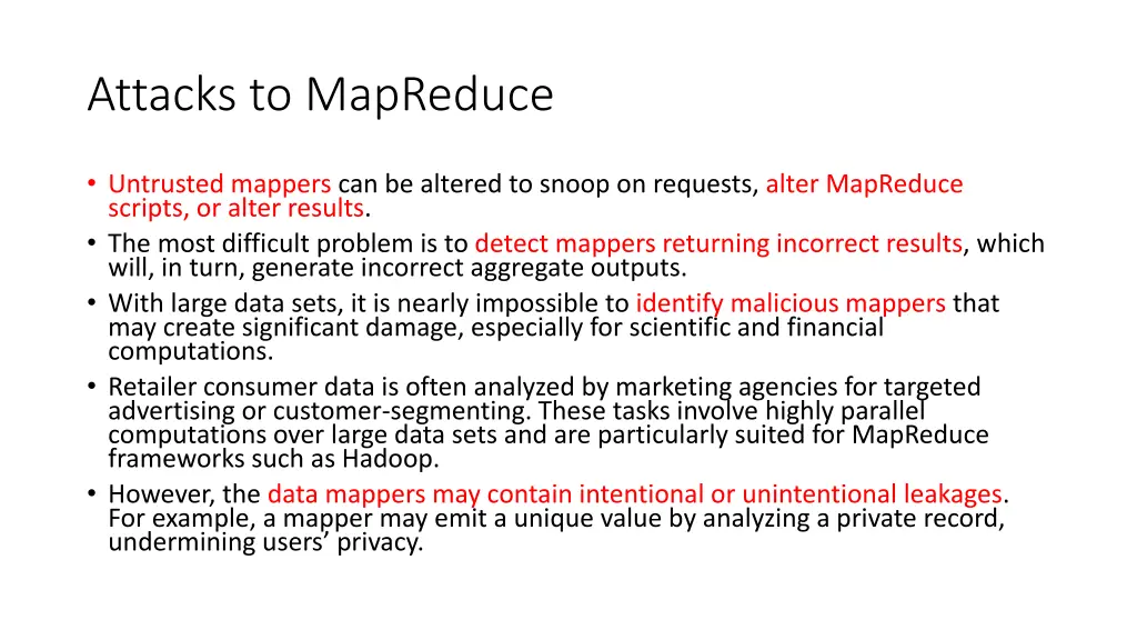 attacks to mapreduce