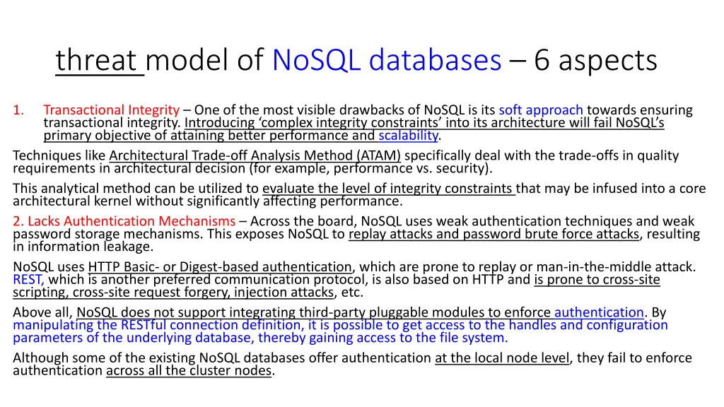 threat model of nosql databases 6 aspects