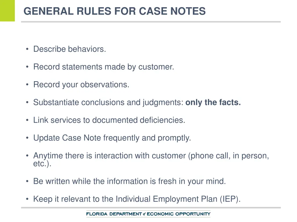 general rules for case notes