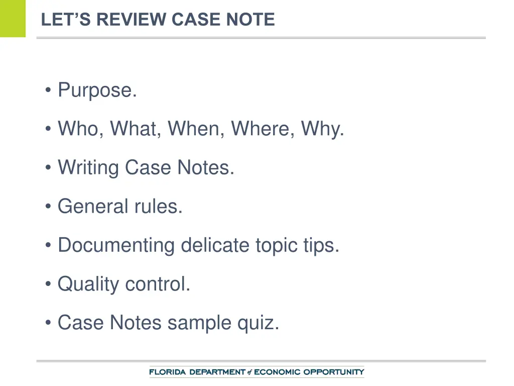 let s review case note